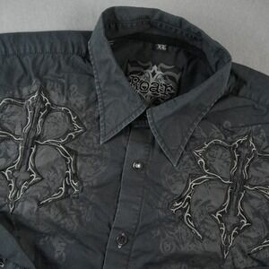 Y2K Roar Gothic Heavy Embroidered Shirt Men XL Maxwell Long Sleeve WS1171R